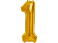 Cijfer 1 goud Folieballon 85cm hoog