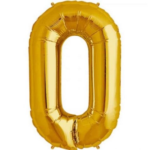 Cijfer 0 goud Folieballon 85cm hoog foto