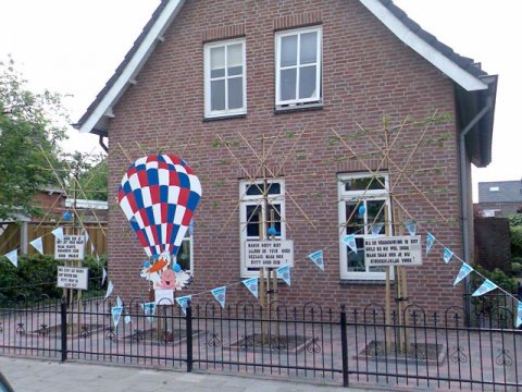 Ooievaar in rwb ballon foto